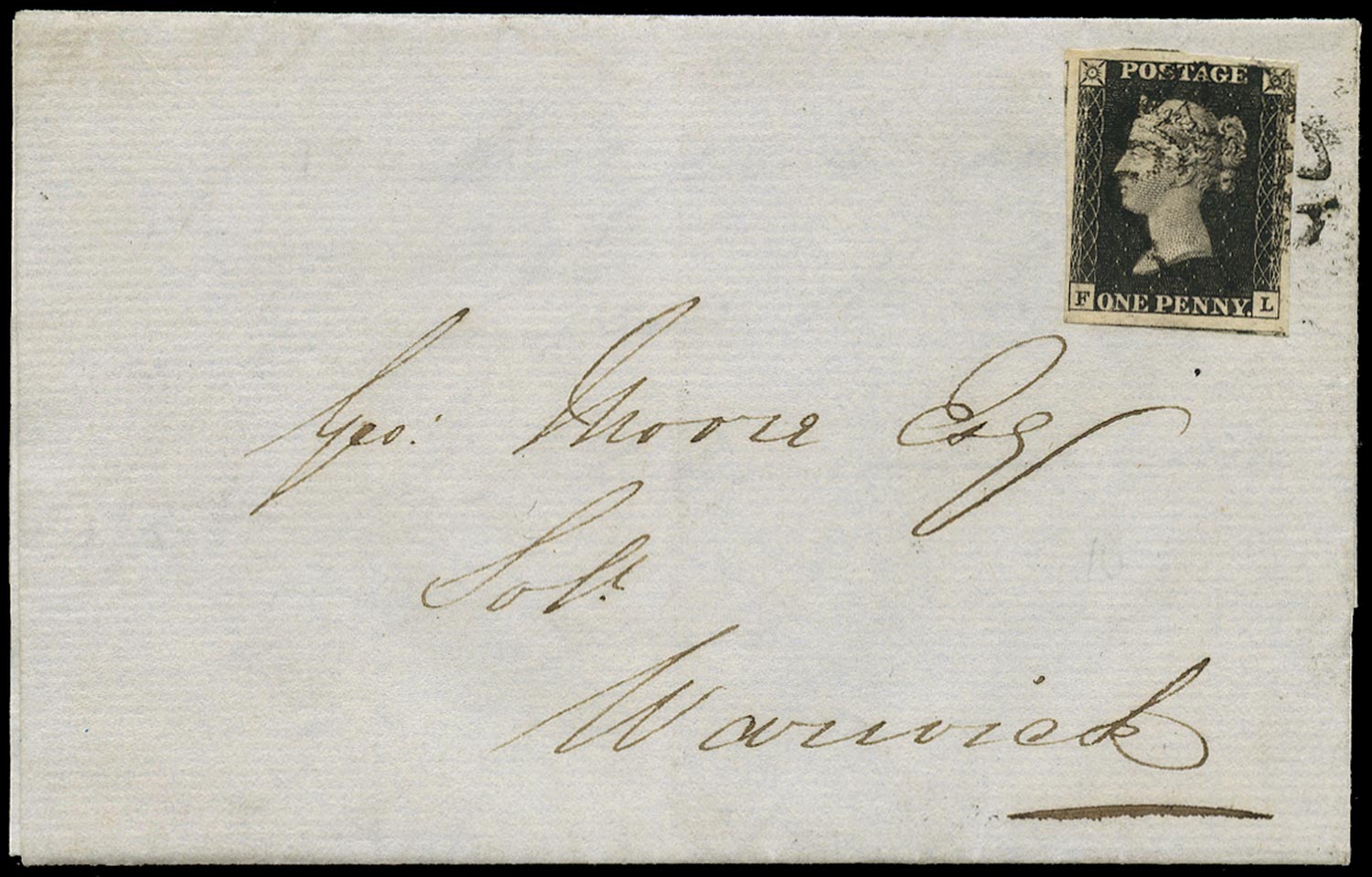 GB 1840  SG2 Pl.10 Cover Very fine entire to Warwick