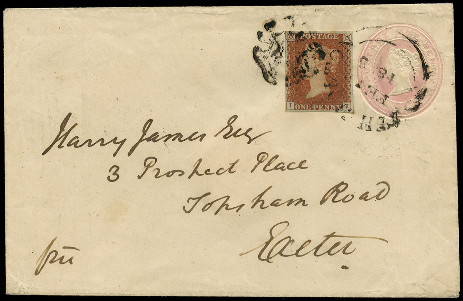GB 1841  SGSE3 Postal Stationery - 1d Pink envelope bearing 1841 1d red-brown