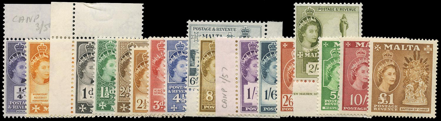 MALTA 1956  SG266/282 Mint unmounted set of 17 to £1