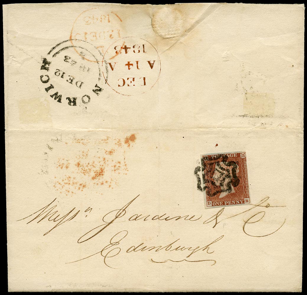 GB 1841  SG8 Pl.33 Cover - Norwich cross to Edinburgh (DB)