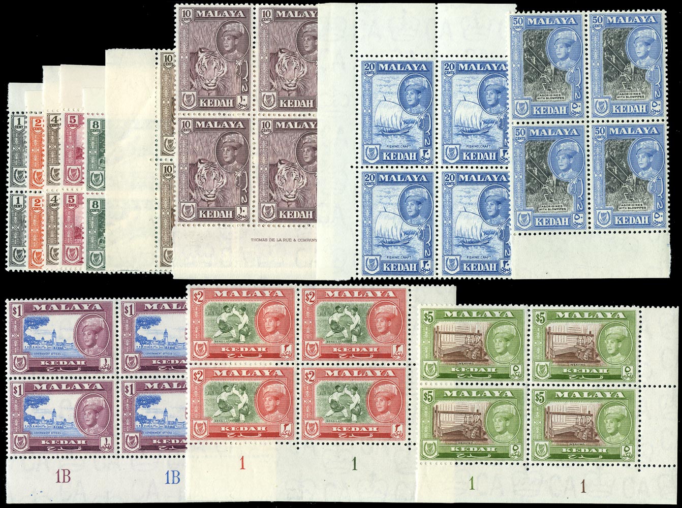 MALAYA - KEDAH 1959  SG104/114 Mint unmounted set of 12 blocks of 4 to $5