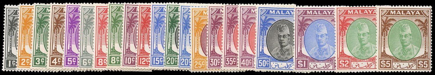 MALAYA - KELANTAN 1951  SG61/81 Mint unmounted set of 21 to $5