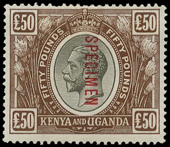 KUT 1922  SG103s Specimen £50 black and brown