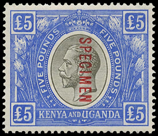 KUT 1922  SG99s Specimen £5 black and blue