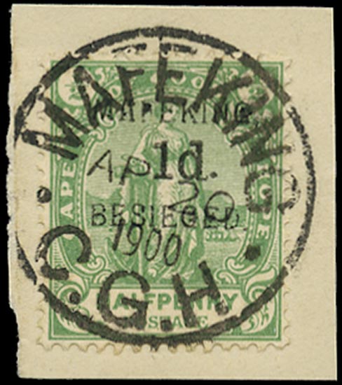 C.G.H. - MAFEKING 1900  SG2 Used 1d on &frac12;d green pos. 2 of the setting