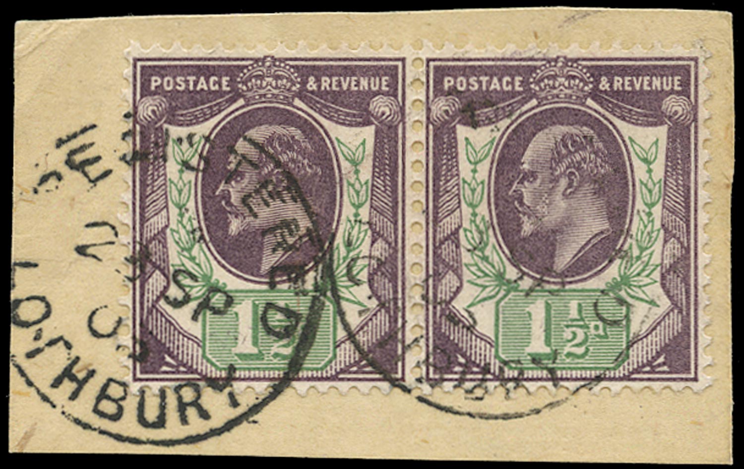 GB 1902  SG222 Used - vfu pair on piece