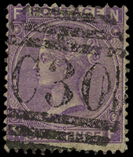 GB 1870  SG109 Pl.9 Used - Valparaiso "C30" numeral