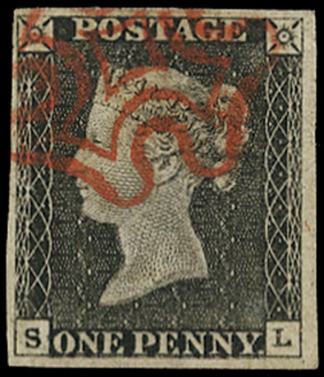 GB 1840  SG3 Pl.1a Penny Black VFU red MC (SL)