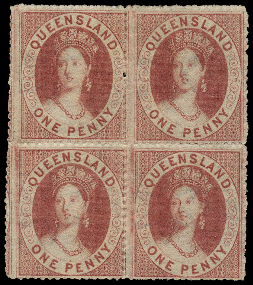QUEENSLAND 1861  SG14 Mint QV Chalon 1d carmine-rose watermark small star rough perf 14-16