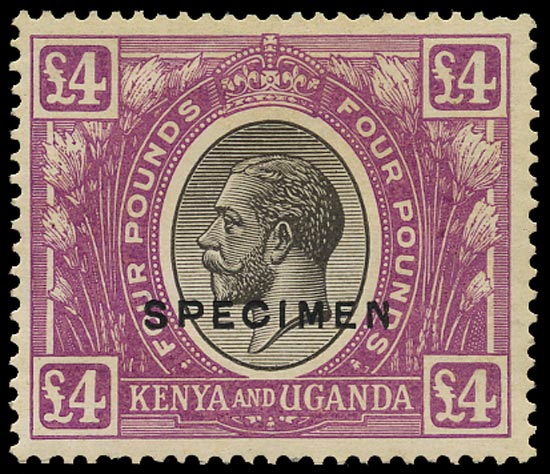 KUT 1922  SG98s Specimen KGV £4 black and magenta