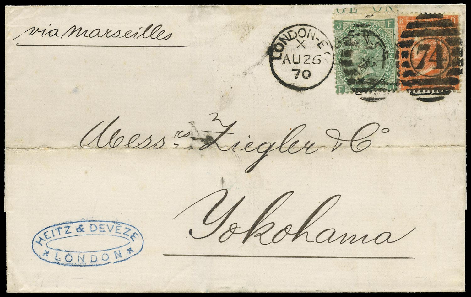GB 1870  SG94,117 Cover to Japan