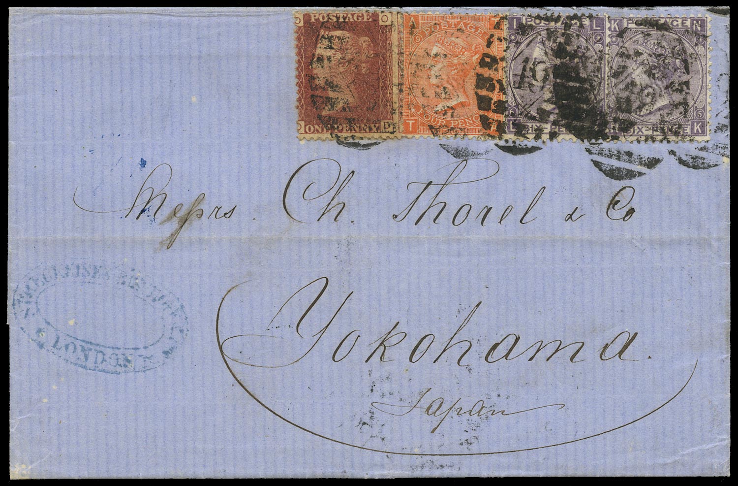 GB 1868  SG43,94,97 Cover to Japan