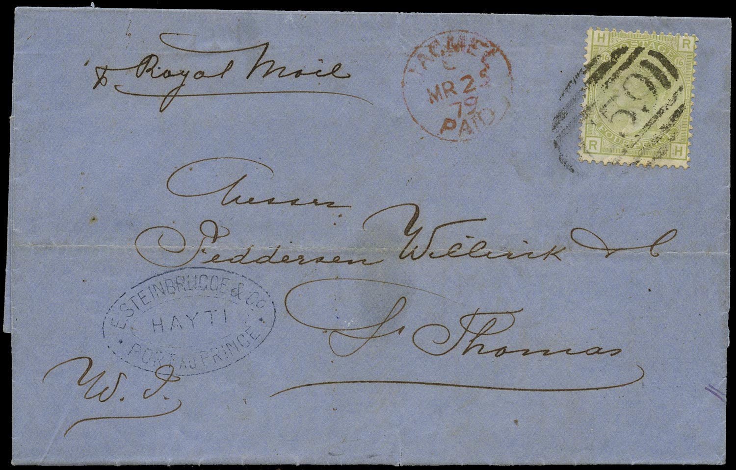 SG153 1879 Cover Jacmel to St Thomas