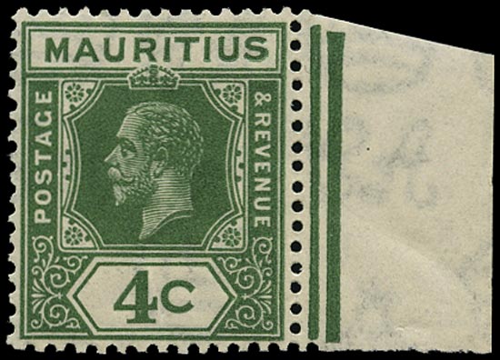 MAURITIUS 1921  SG226ca Mint KGV 4c green Script watermark variety Open C