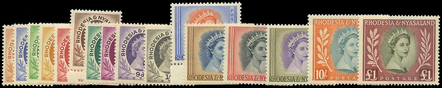 RHODESIA & NYASALAND 1954  SG1/15 Mint unmounted set of 16 to £1