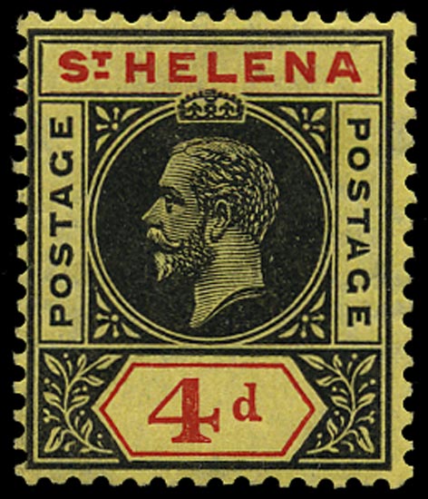 ST HELENA 1913  SG85a Mint KGV 4d black and red on yellow type 19 variety Split A