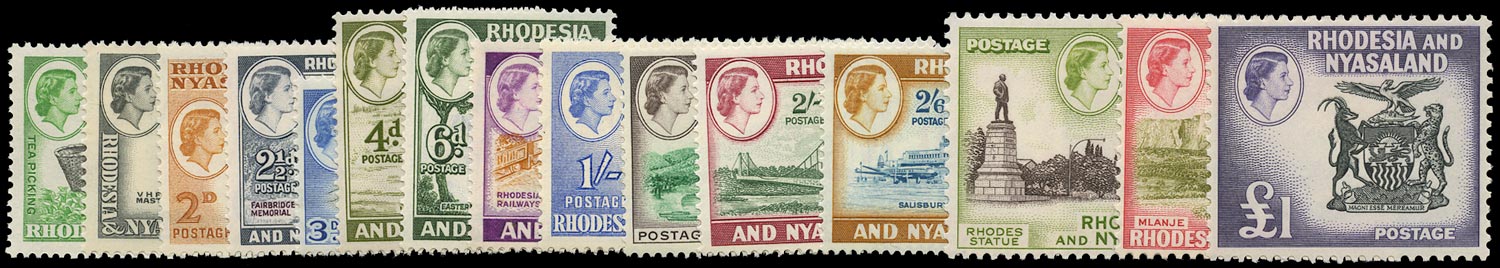 RHODESIA & NYASALAND 1959  SG18/31 Mint unmounted set of 15 to £1
