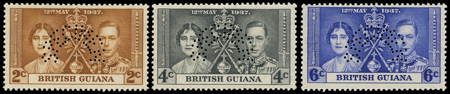 BRITISH GUIANA 1937  SG305s/7s Specimen Coronation set Unmounted