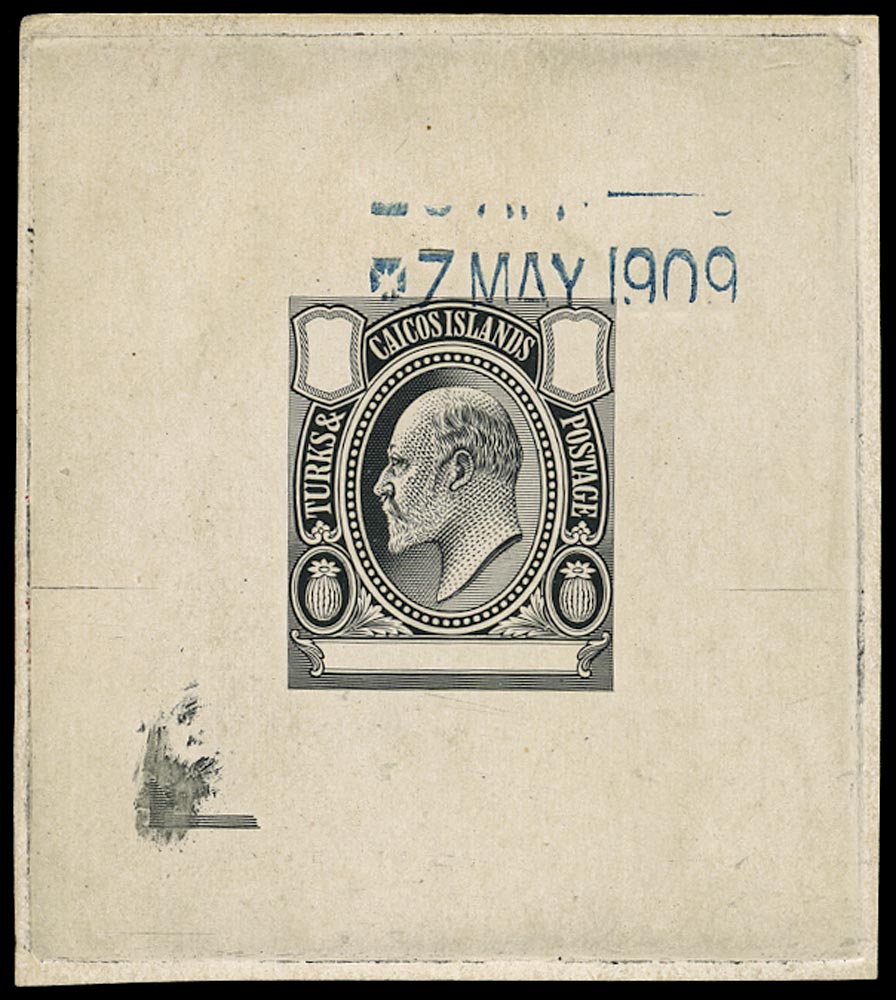TURKS & CAICOS IS 1909  SG117/26 Proof of KEVII type 38 undenominated master die