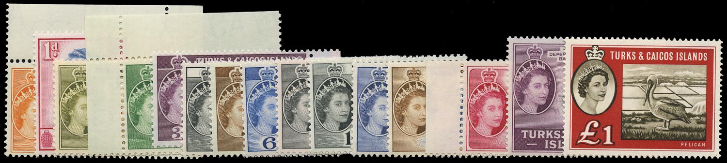 TURKS & CAICOS IS 1957-1960  SG237/250, 253 Mint unmounted set of 15 to £1
