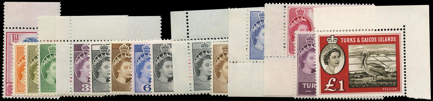 TURKS & CAICOS IS 1957-1960  SG237/250, 253 Mint unmounted set of 15 to £1