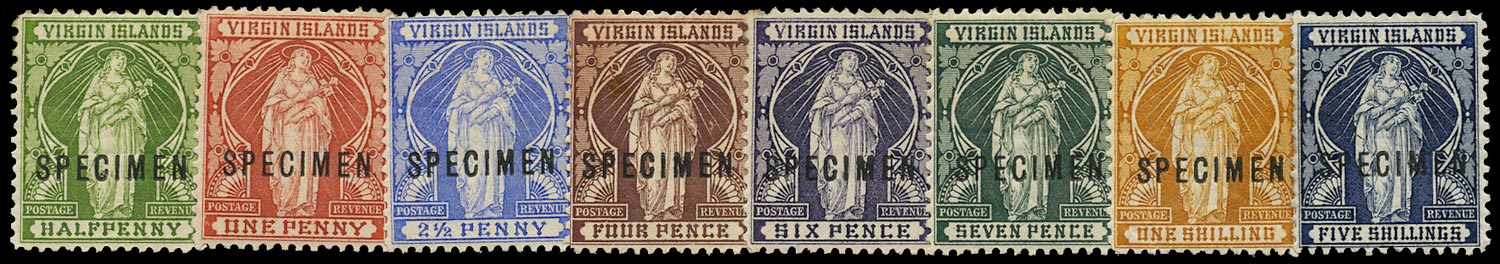VIRGIN ISLANDS 1899  SG43s/50s Specimen set of 8 to 5s