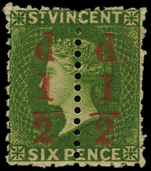 ST VINCENT 1881  SG33a Mint QV &frac12;d on &frac12; 6d bright green unsevered pair