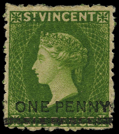 ST VINCENT 1881  SG34 Mint QV 1d on 6d bright green