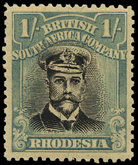 RHODESIA 1913  SG272b Mint Admiral 1s deep black and dull green head die IIIB toned paper perf 14
