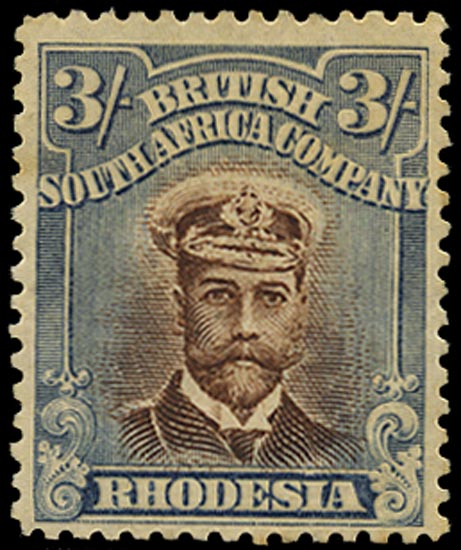 RHODESIA 1913  SG236b Mint Admiral 3s chocolate and deep turquoise-blue head die II perf 14