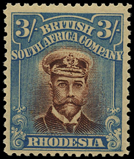 RHODESIA 1913  SG255m Mint Admiral 3s reddish brown and deep turquoise-blue head die IIIA perf 14