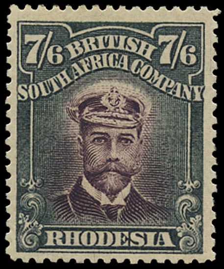 RHODESIA 1913  SG252 Mint Admiral 7s6d blackish purple and slate-black die II perf 15