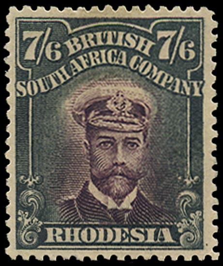 RHODESIA 1913  SG252 Mint Admiral 7s6d blackish purple and slate-black die II perf 15
