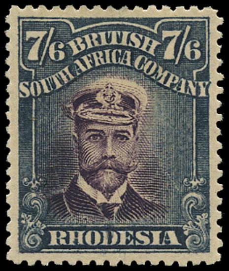 RHODESIA 1913  SG252 Mint Admiral 7s6d blackish purple and slate-black die II perf 15