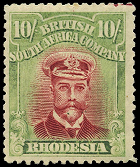 RHODESIA 1922  SG309 var Mint Admiral 10s white paper head die IIIB perf 14 with printer's mark 8