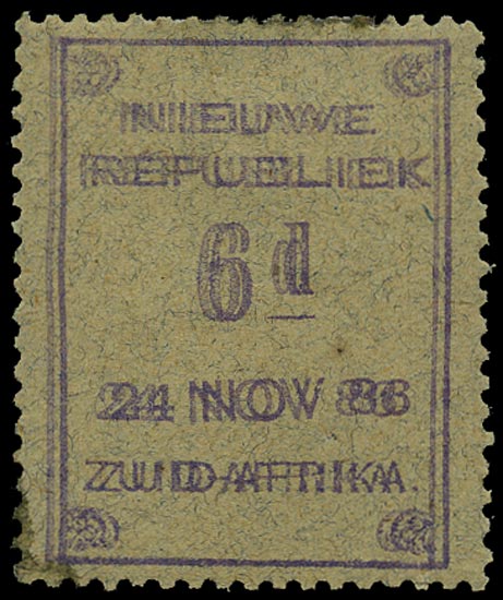 NEW REPUBLIC 1886  SG30 var Mint 6d violet on blue granite dated 24 NOV 86 with double impression
