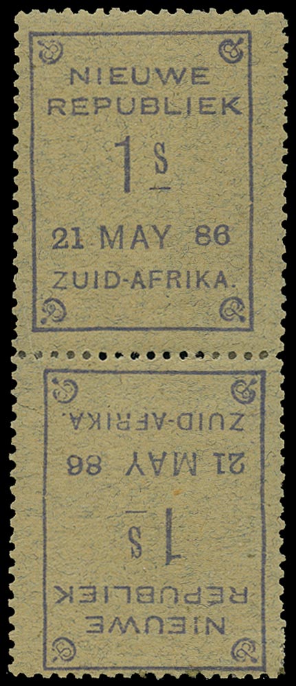 NEW REPUBLIC 1886  SG32a Mint 1s violet on blue granite dated 21 MAY 86 tete-beche pair