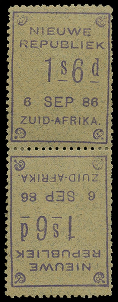 NEW REPUBLIC 1886  SG33a Mint 1s6d violet on blue granite dated 6 SEP 86 tete-beche