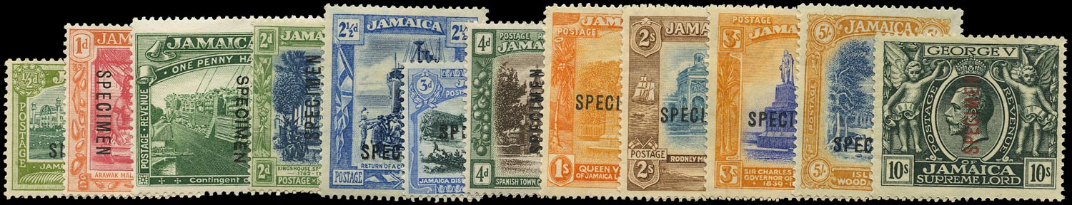 JAMAICA 1919  SG78s/89s Specimen KGV Wmk MCA Definitive set