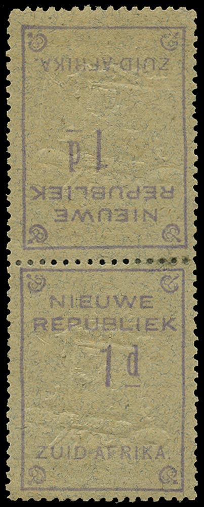 NEW REPUBLIC 1887  SG72b Mint 1d violet on blue granite undated with embossed arms tete-beche pair