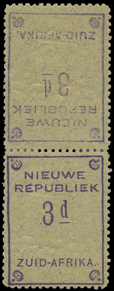 NEW REPUBLIC 1887  SG74a Mint 3d violet on blue granite undated with embossed arms tete-beche pair