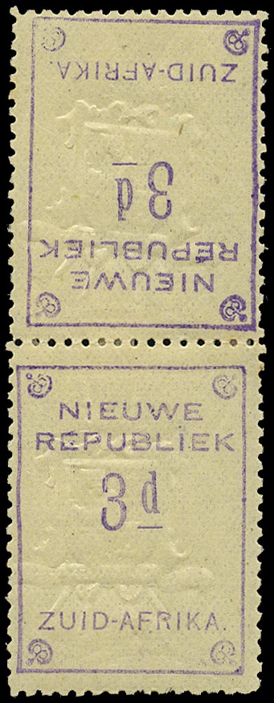 NEW REPUBLIC 1887  SG79b Mint 3d violet on yellow undated with embossed arms tete-beche pair