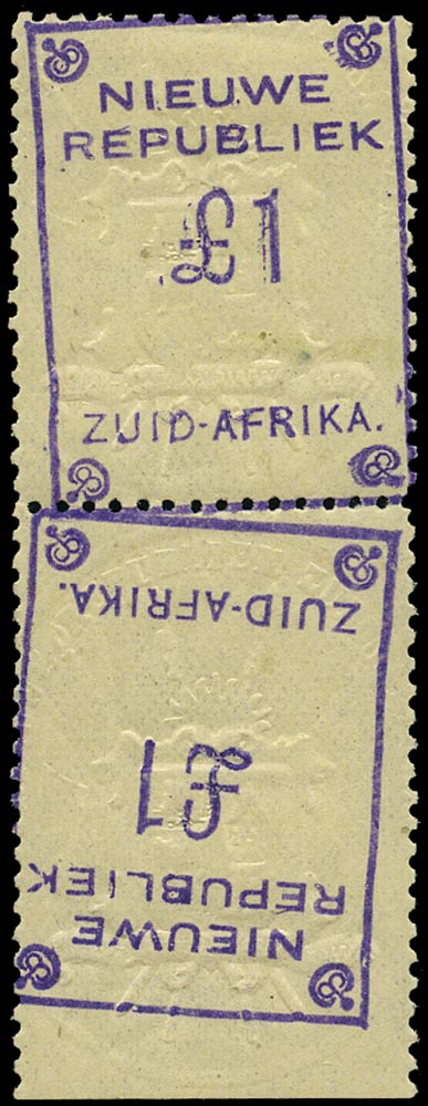 NEW REPUBLIC 1887  SG94a Mint £1 violet on yellow undated with embossed arms tete-beche pair