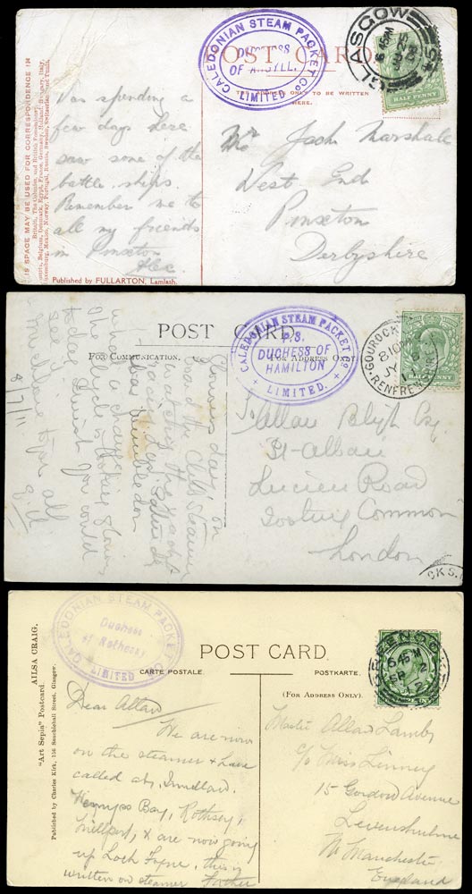 GB 1908-12  SG218,329 Cover - Caledonian Steam Packet Co. cachets
