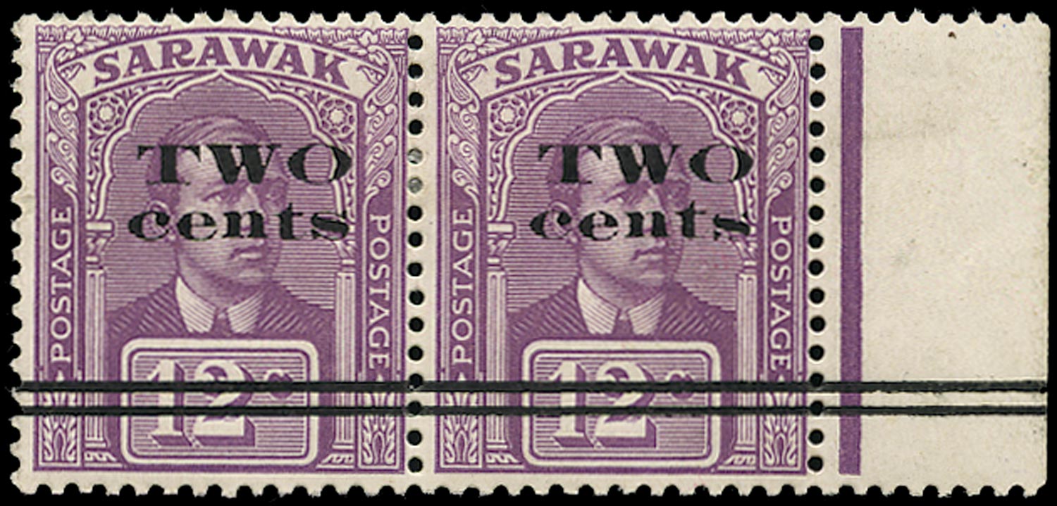 SARAWAK 1923  SG75a Mint 2c on 12c purple variety Thick narrower W in TWO