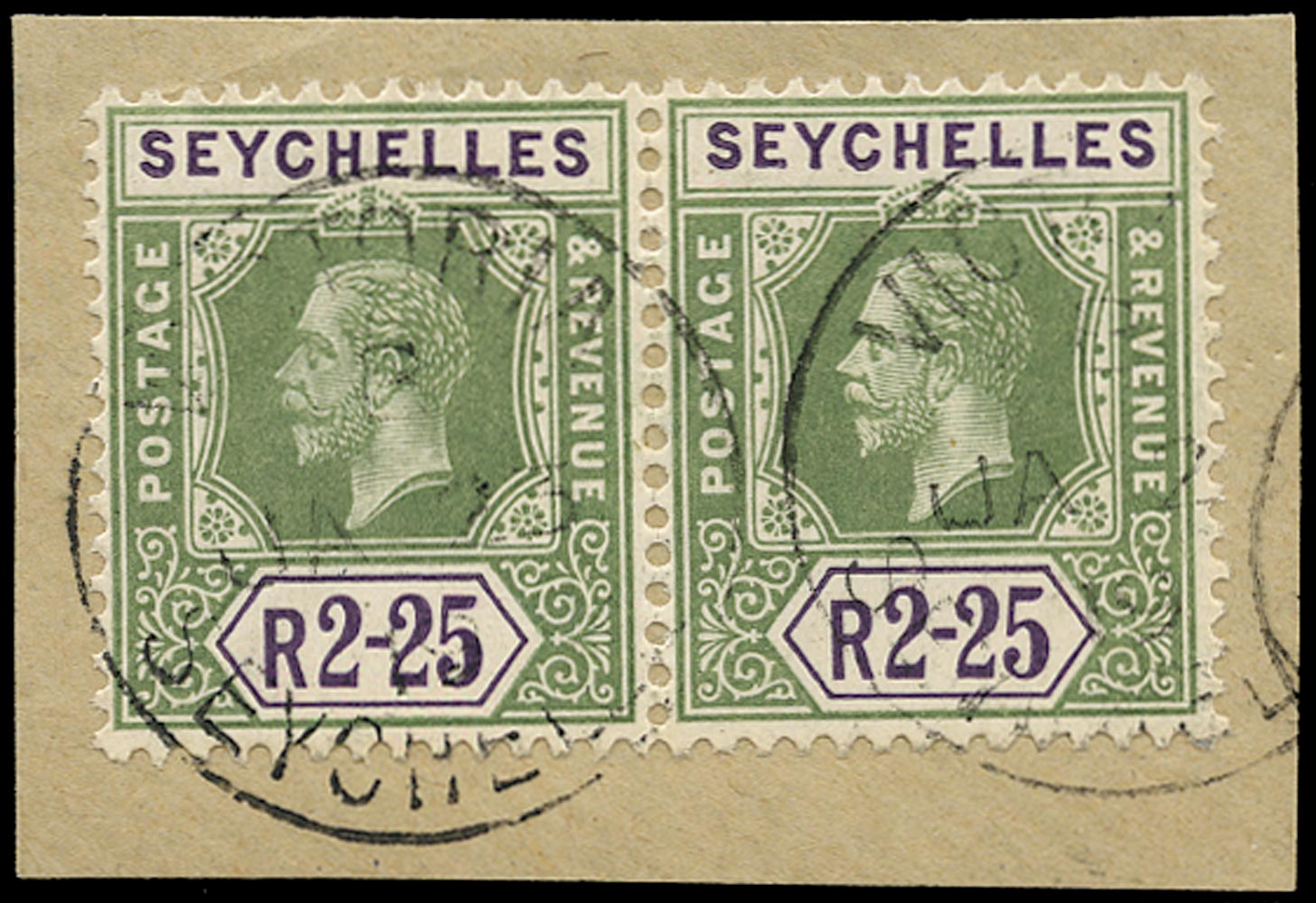 SEYCHELLES 1917  SG96 Used KGV 2r25 yellow-green and violet watermark MCA