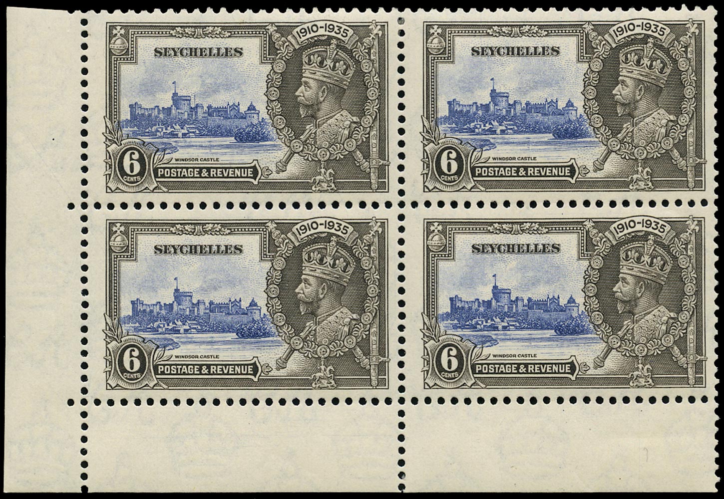 SEYCHELLES 1935  SG128a Mint Silver Jubilee 6c variety Extra Flagstaff