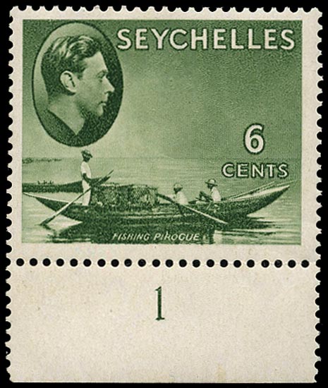SEYCHELLES 1935  SG137aw Mint unmounted KGVI 6c greyish green variety Watermark Inverted