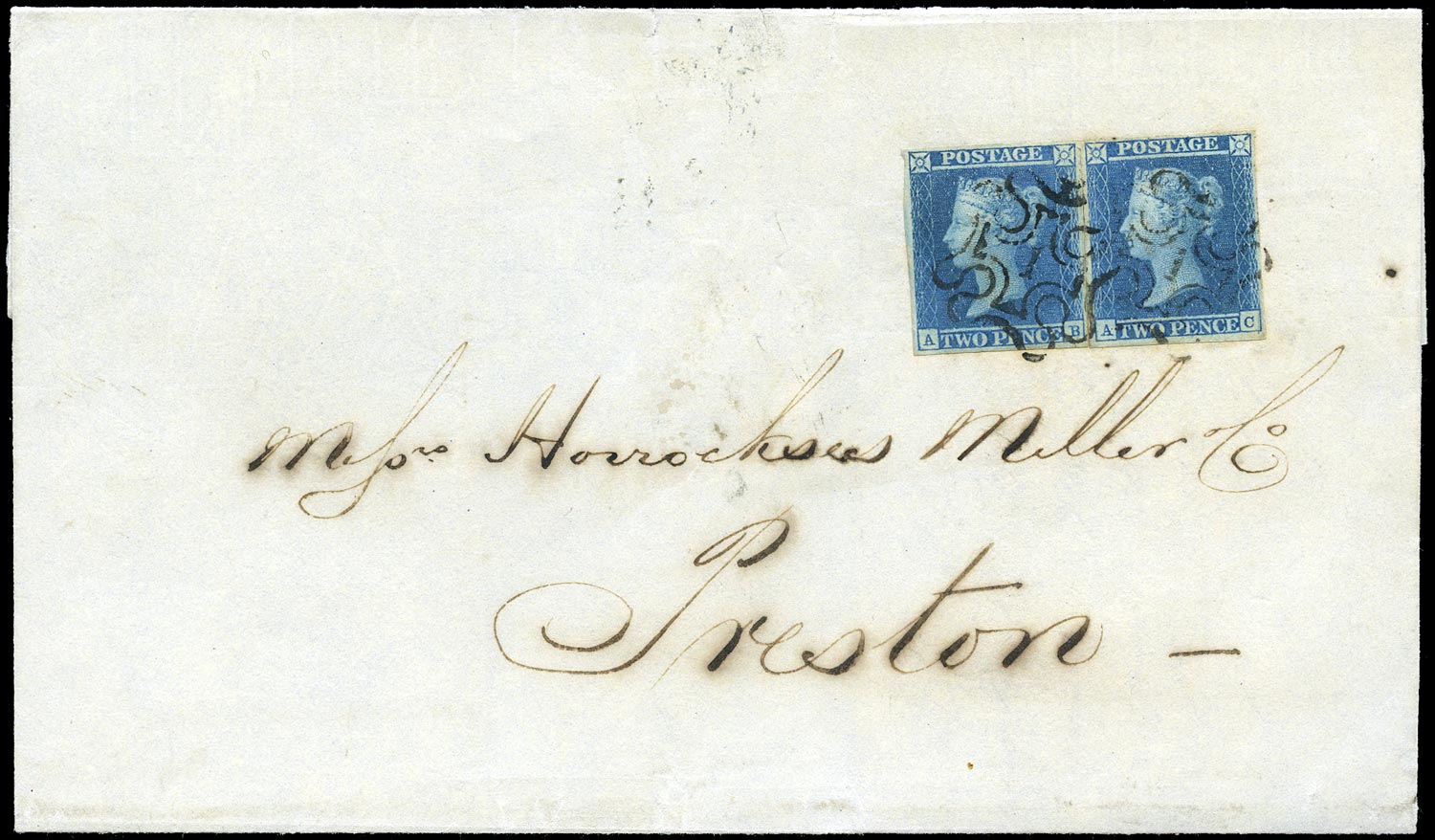 SG14 1841 2d Blue Pl.3. Partially separated pair London No.1's
