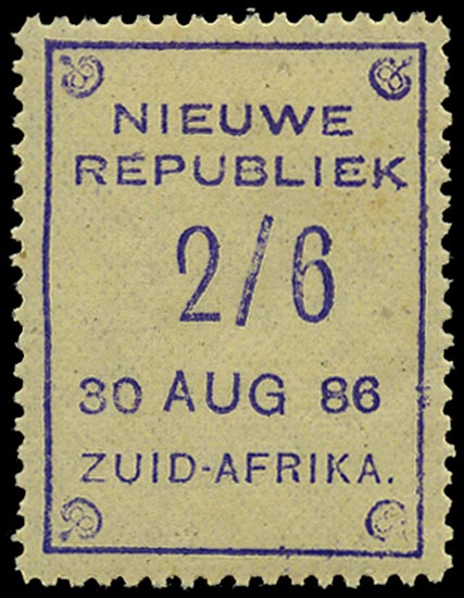 NEW REPUBLIC 1886  SG13 Mint 2/6 violet on yellow paper dated 30 AUG 86